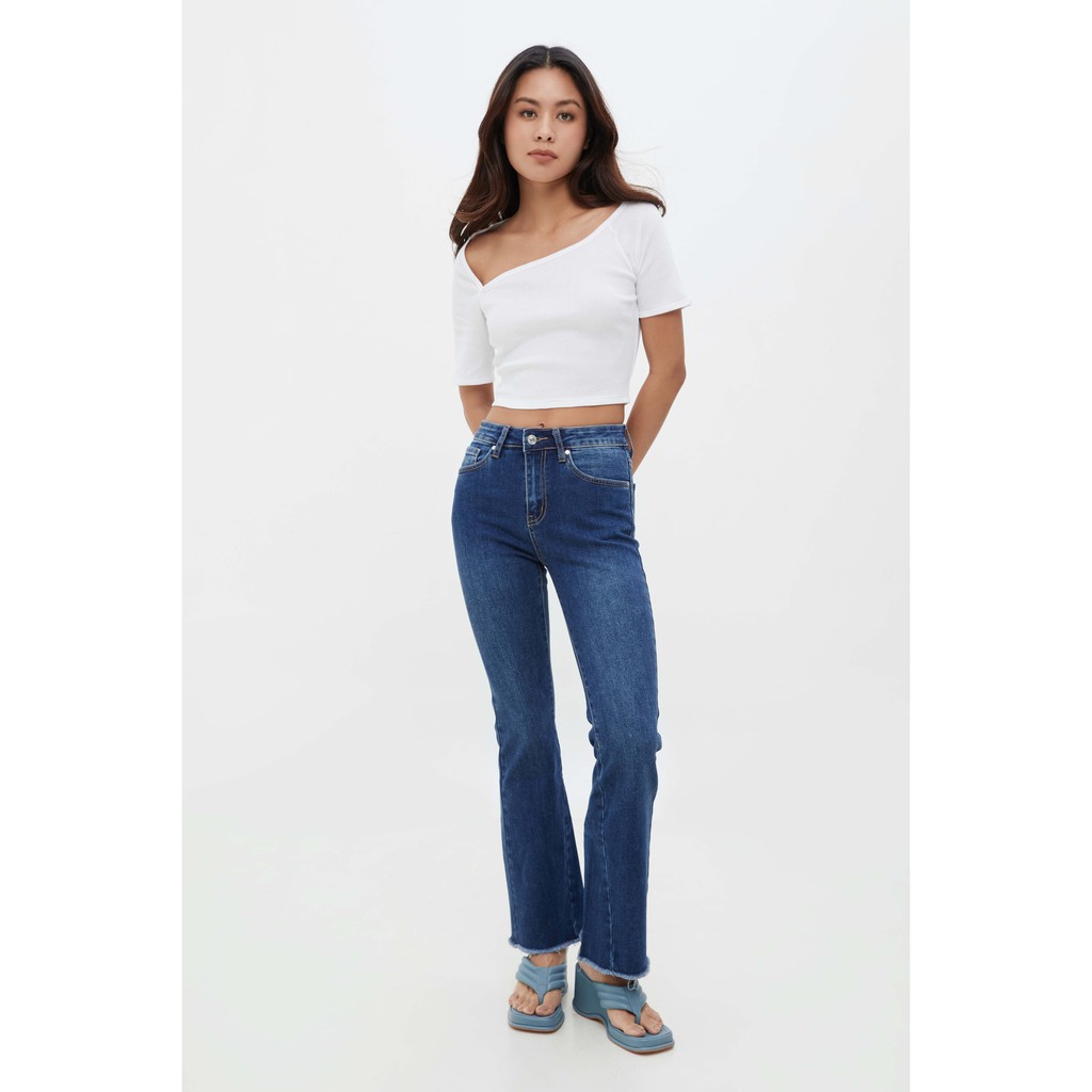 TheBlueTshirt - Áo thun Croptop Nữ - Neckline - Cutout Rib Cotton Top