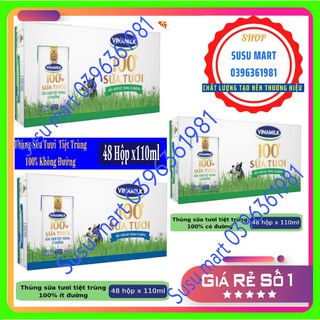 sữa tươi tiệt trùng 100% Vinamilk  thùng 48 hộp x 110ml ít đường ,có đường ,không đường