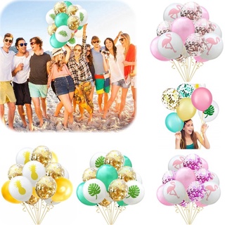 ✔Bộ 15 Quả Bóng In Họa Tiết Xinh Xắn Êm Ái✔ Bong Bóng Trang Trí Tiệc Sinh Nhật Hình Chim Hồng Hạc / Quả Dứa / Lá Xanh Đính Kim Sa Kiểu Hawaii