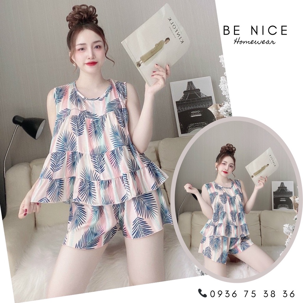 Bộ sát nách nhún bèo nhiều họa tiết dễ thương cho nàng Be Nice Homewear