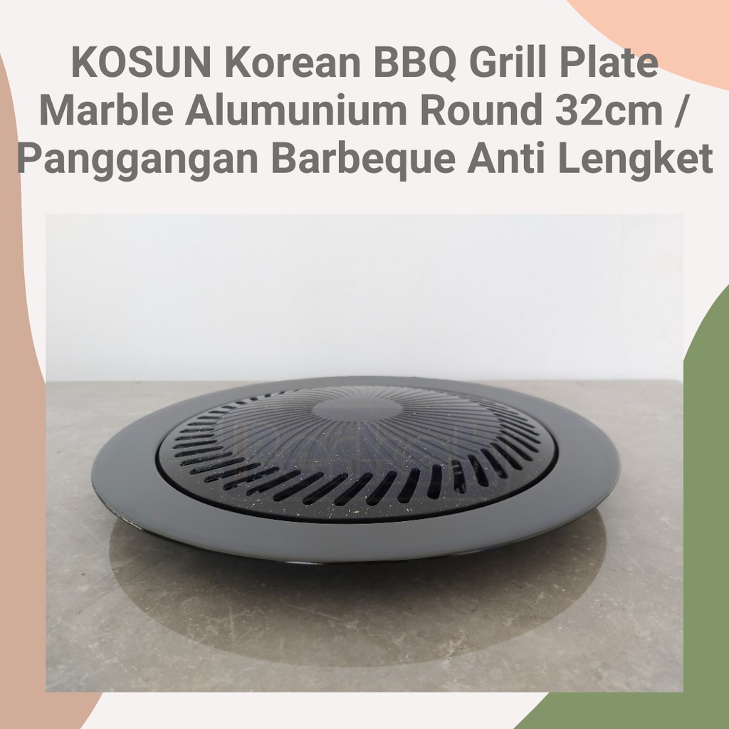 Vỉ Nướng Bbq Hình Tròn 32cm / Không Dính Bằng Nhôm Họa Tiết Đá Hoa Cương Kiểu Hàn Quốc