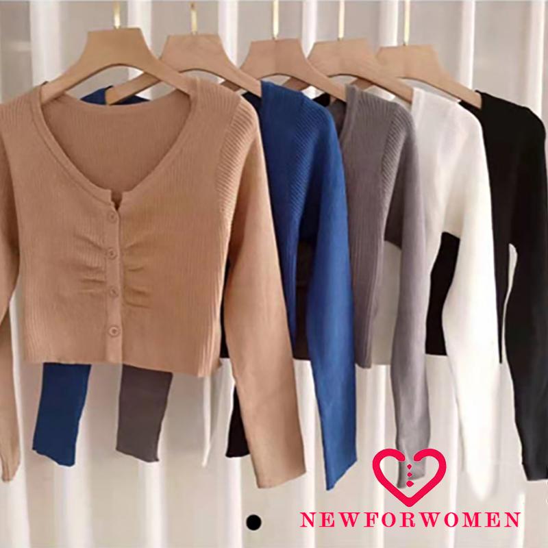 Áo Croptop Tay Dài Cổ Chữ V Màu Sắc Thời Trang Cho Nữ
