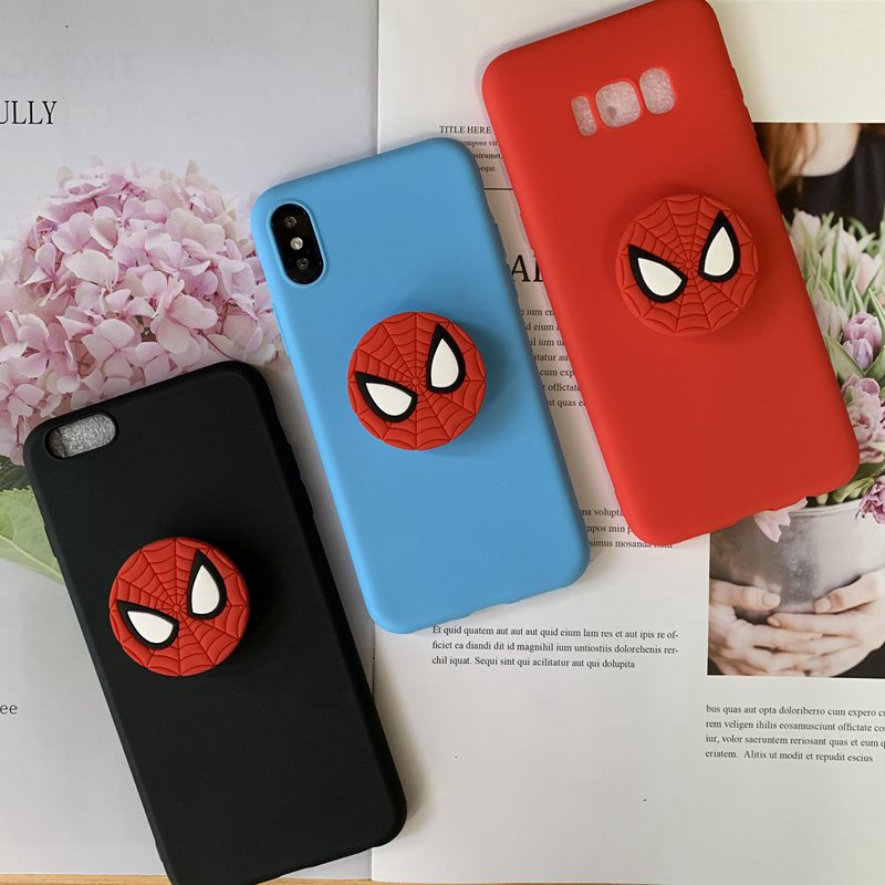 Samsung Note 9,Note 8,S7,S7 Edge,S6,S6 Edge,A7 2018,A9 2018,A6+,J8 2018 Superhero Movie Spiderman Soft Case +Stand