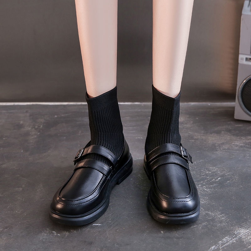 Giày slip On &#Giày Bốt Da Lộn Cổ Cao Dạng Vớ Co Giãn Phong Cách Anh Quốc Thời Trang Xuân Thu Mới 2021 039