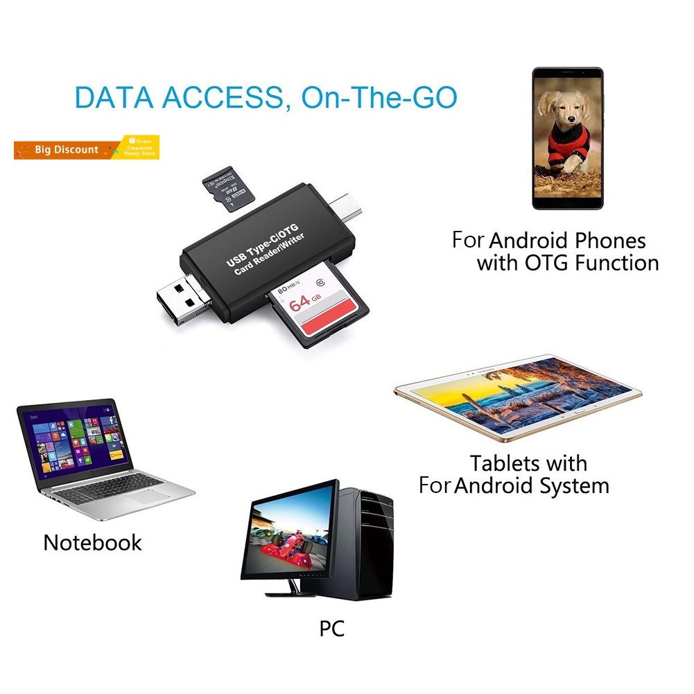 Đầu Đọc Thẻ Nhớ Đa Năng 3 Trong 1 Usb 3.0 Micro-usb Tf Sd Otg