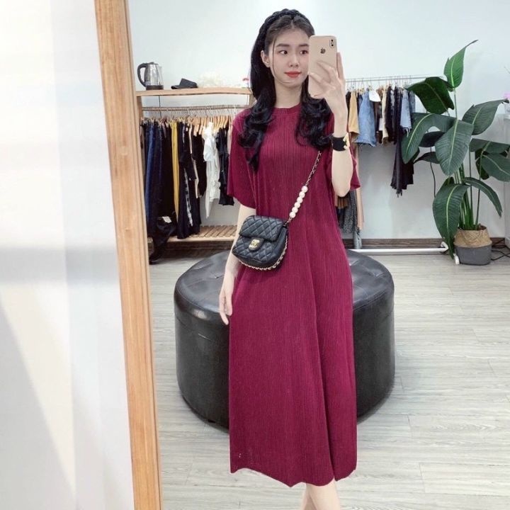 Đầm suông dập ly tay ngắn siêu xinh, bầu bì bon chen thoải mái