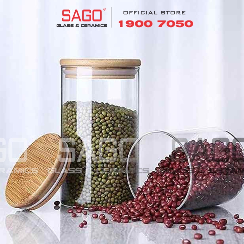 Hũ Thủy Tinh Trụ Nắp Gỗ Tre Cao Cấp