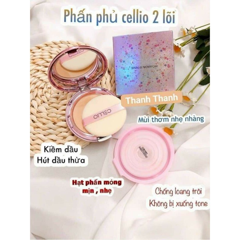 PHẤN PHỦ CELLIO SHINING EX TWOWAY CAKE TẶNG KÈM LÕI