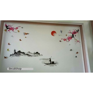 decal dán tường đào hồng