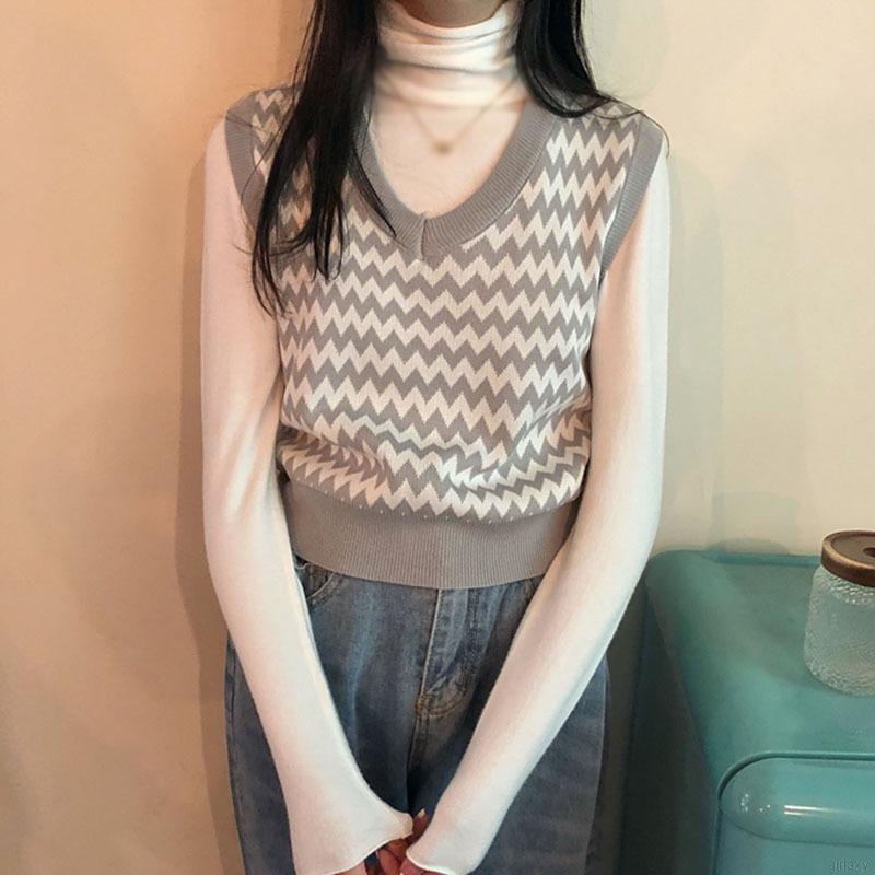 Áo Sweater Không Tay Cổ Chữ V Xinh Xắn Theo Phong Cách Hàn Quốc