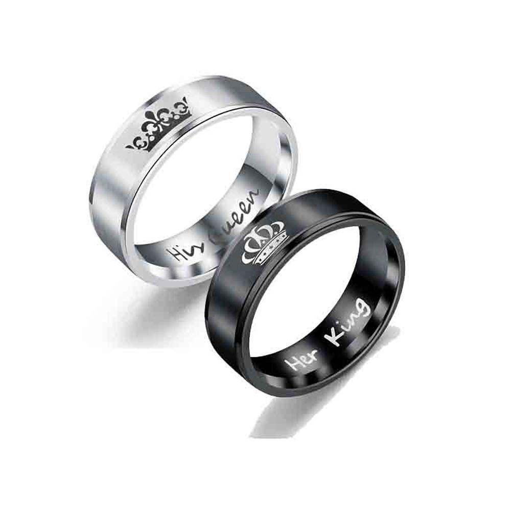 Nhẫn Cặp Khắc Chữ His Queen / Her Queen Màu Bạc Phong Cách Hàn Quốc Thời Trang Cho Cặp Đôi