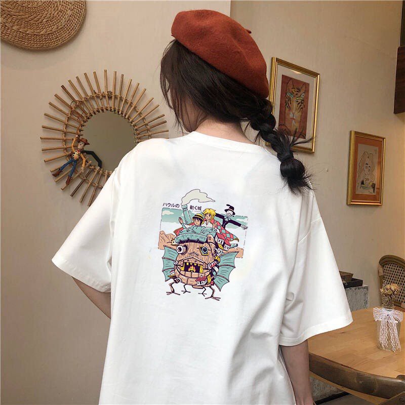 Áo thun tay lỡ form rộng họa tiết hoạt hình phong cách Nhật Bản vải dày mịn 2020T2437