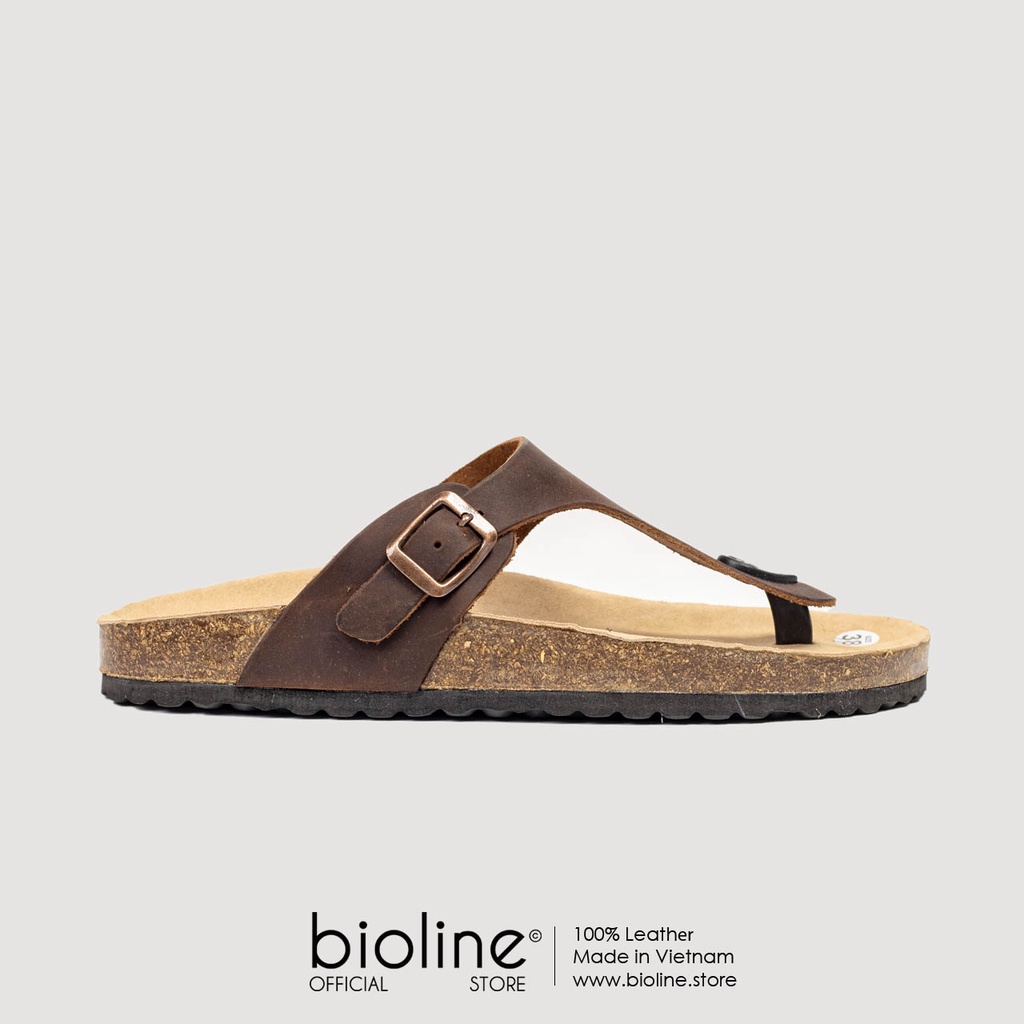 [DA BÒ THẬT] D07- Dép đế trấu BIRKEN da bò xỏ ngón Bioline Unisex (Đế trấu)