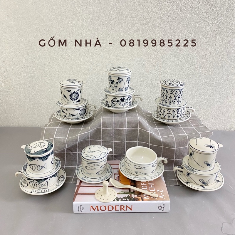 Bộ Phin Pha Cafe/ Cà phê/ Coffee hoạ tiết men bóng Bát Tràng