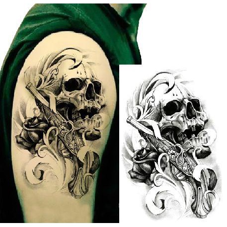 Siêu Giảm Giá Tattoo Nam ] Hình Xăm Dán Tatoo Đầu Lâu Súng - Miếng Dán Hình  Xăm Đẹp Dành Cho Nam | Shopee Việt Nam