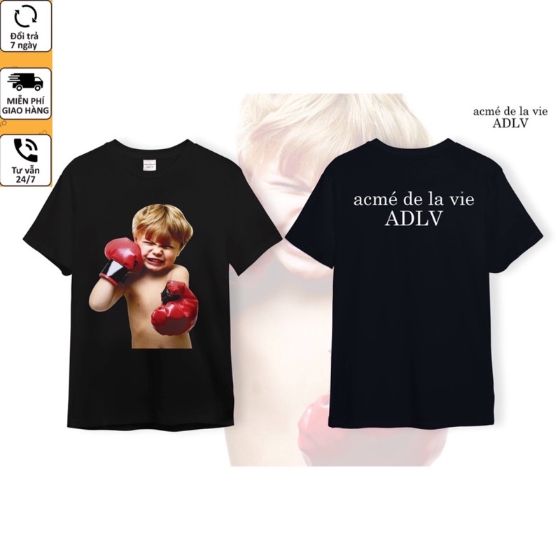 [Ảnh thật&amp;video] Áo thun ADLV nam nữ in hình bé đấm bốc chất liệu cotton cao cấp