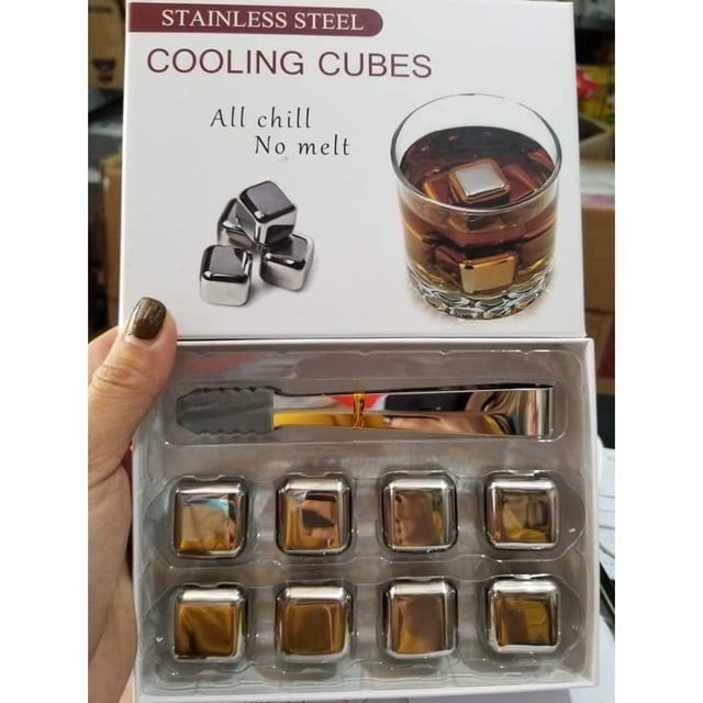 Đá Lạnh Inox không Tan Cooling Cubes Hàng Cao Cấp 8 Viên