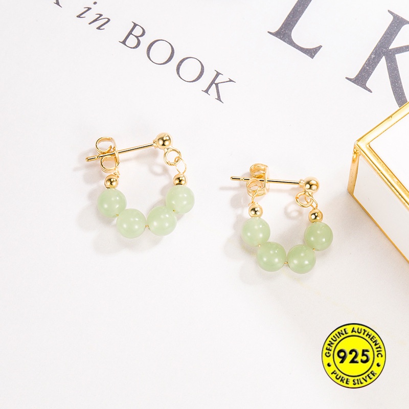 Bông Tai Ngọc Bích Hình Chữ U Phong Cách Vintage