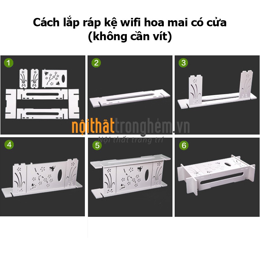 Kệ hộp wifi Hoa Mai treo tường không khoan tặng kèm móc treo cường lực