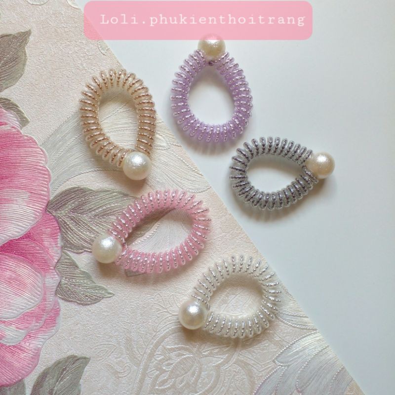 Dây Cột Tóc Lò Xo Bi Phối Hạt Ngọc Cao Cấp