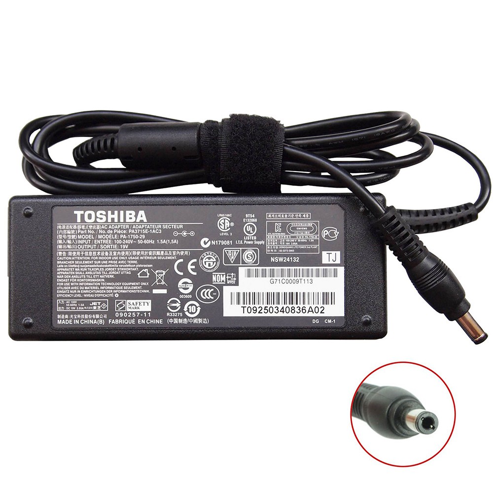 Bộ sạc pin ZIN cho Laptop TOSHIBA 19V 3.42, 4.7A kích thước đầu cắm 5.5x2.5 mm