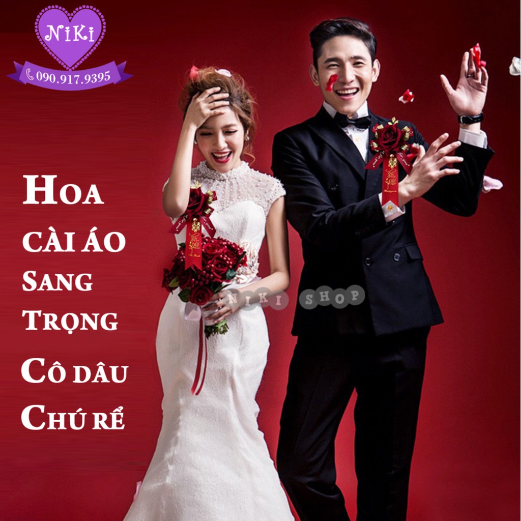 CẶP BÔNG CÀI ÁO IN CHỮ CÔ DÂU CHÚ RỂ SANG TRỌNG