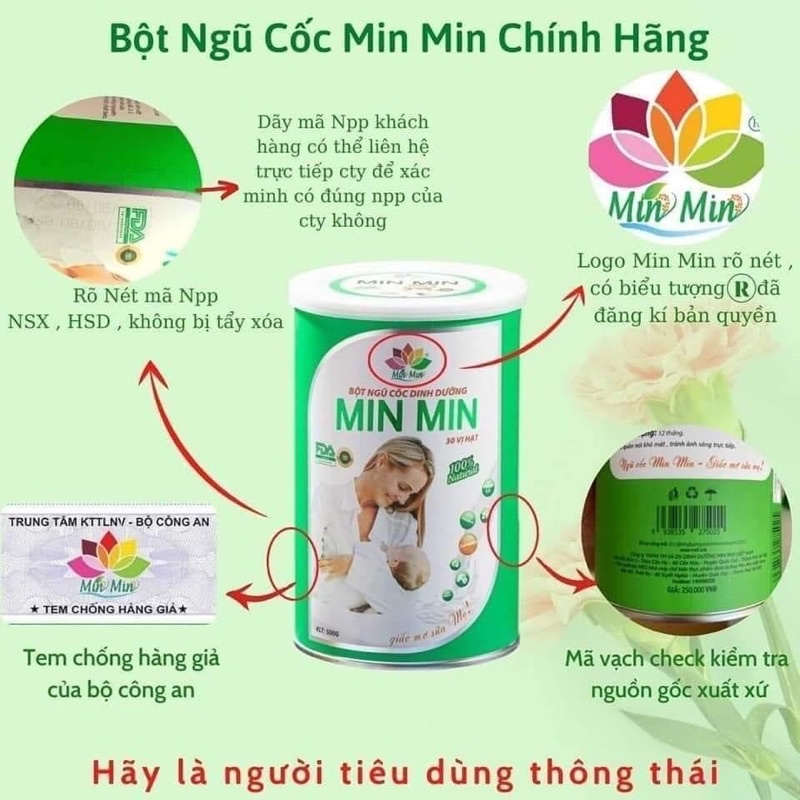 Ngũ Cốc Lợi Sữa Min Min Cao Cấp 30 Vị Hạt - Ngũ Cốc Dinh Dưỡng hộp 500g