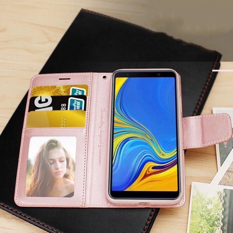Bao da Samsung Galaxy A7 2018  / A9 2018  dạng ví hiệu Hanman, ngăn đựng thẻ ATM tiền tiện lợi