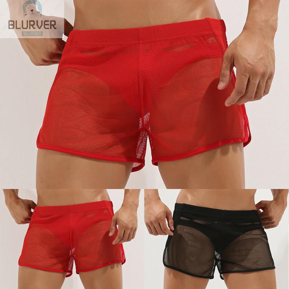 Quần lót boxer vải mỏng xuyên thấu màu trơn gợi cảm