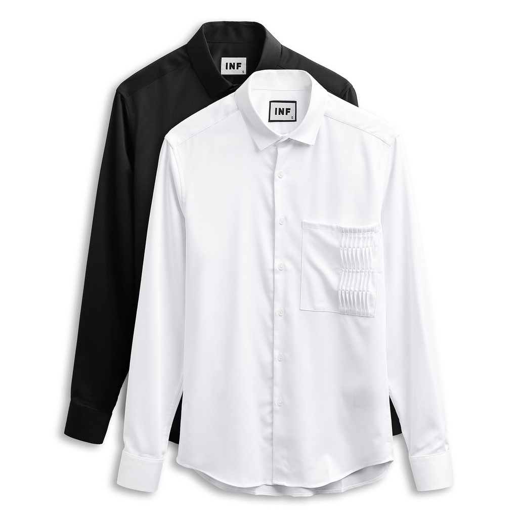 Áo Sơ Mi Nam Tay Dài Trắng Đen INF , Chất Vải Cotton Cao Cấp, SM005538, SOMEHOW