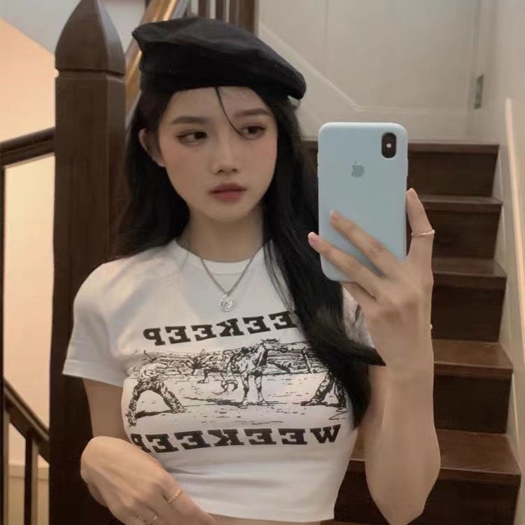 Áo Thun Cotton Ngắn Tay Dáng Ôm In Họa Tiết Thời Trang Mùa Hè Cho Nữ