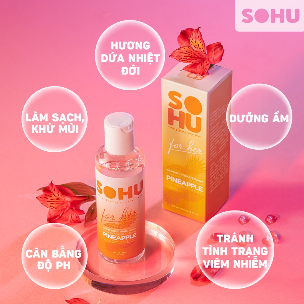 Dung dịch vệ sinh phụ nữ SOHU hương dứa nhiệt đới khử mùi tự nhiên lành tính chai 100ml