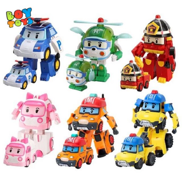 Hộp đồ chơi biệt đội 6 xe Robocar Poli biến hình 2 trong 1