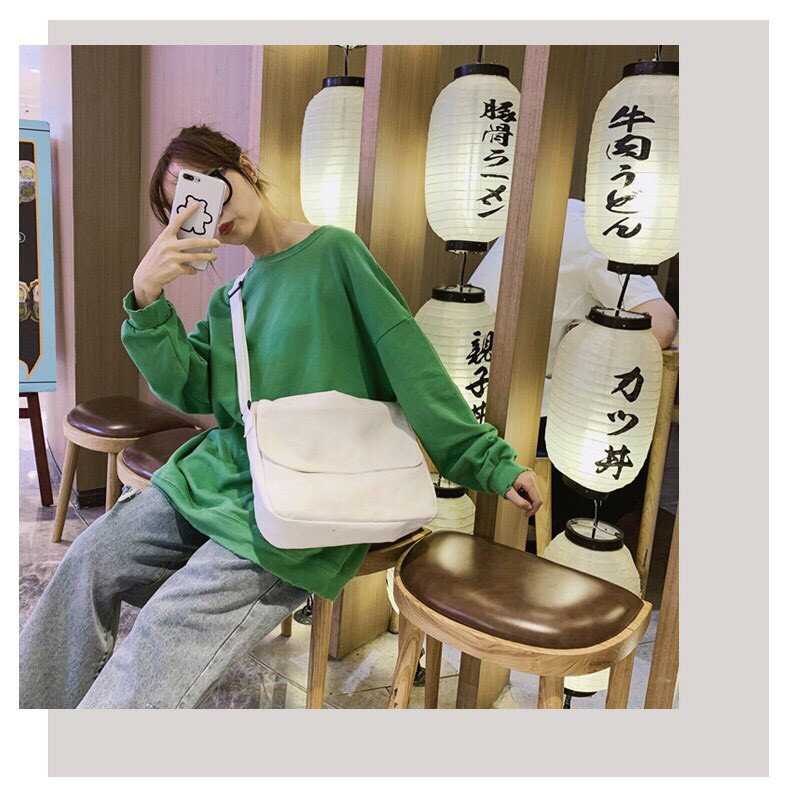 Túi đeo chéo vải canvas nữ unisex ulzzang basic trơn Hàn Quốc siêu xinh đi học