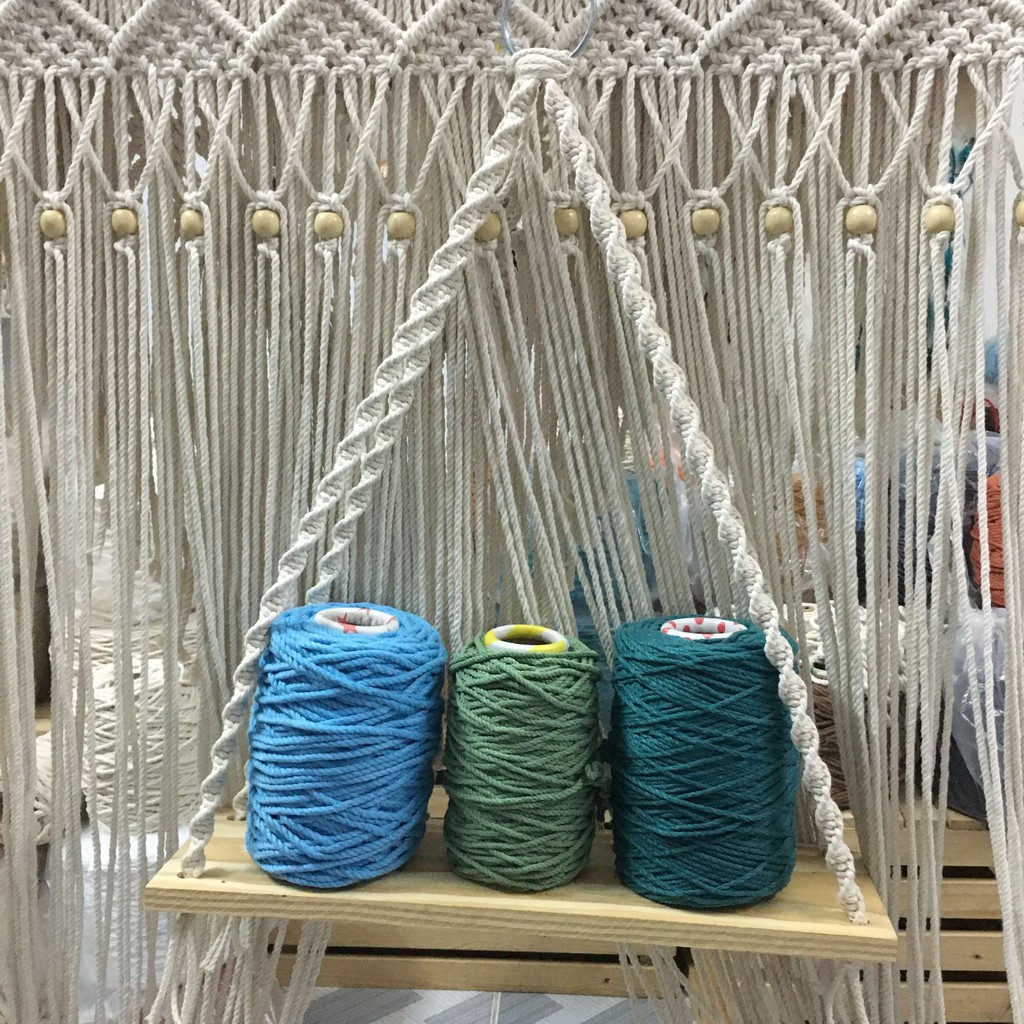 Kệ gỗ treo tường macrame ngang 50cm x 24cm dây thừng trắng làm giá sách, kệ trang trí | Macrame wooden shelf