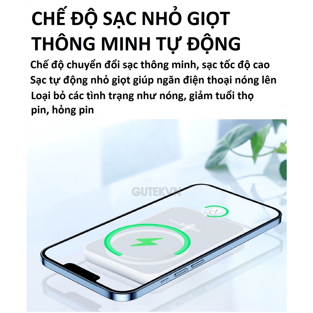 Sạc Dự Phòng Không Dây Sạc Nhanh Pin 5000mah Mini Nhỏ Gọn Cao Cấp Cho Điện Thoại – Gutek Mag1