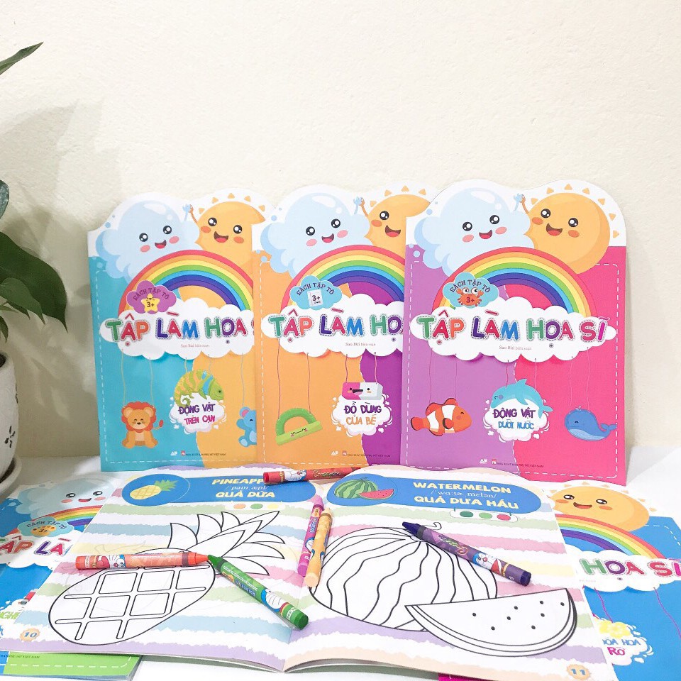 Bộ Sách Tô Màu Tập Làm Họa Sĩ Bộ 6 Cuốn: Chủ đề Nghề Nghiệp, Đồ Dùng, Trái Cây, Loài Hoa, Động Vật Dưới Nước Và Trên Cạn