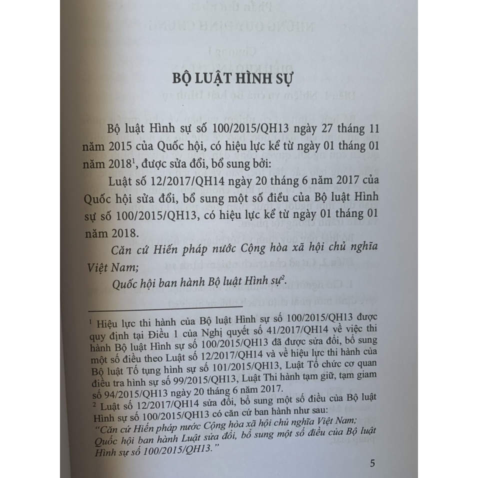 Sách - Bộ luật hình sự năm 2015 (sửa đổi, bổ sung năm 2017)