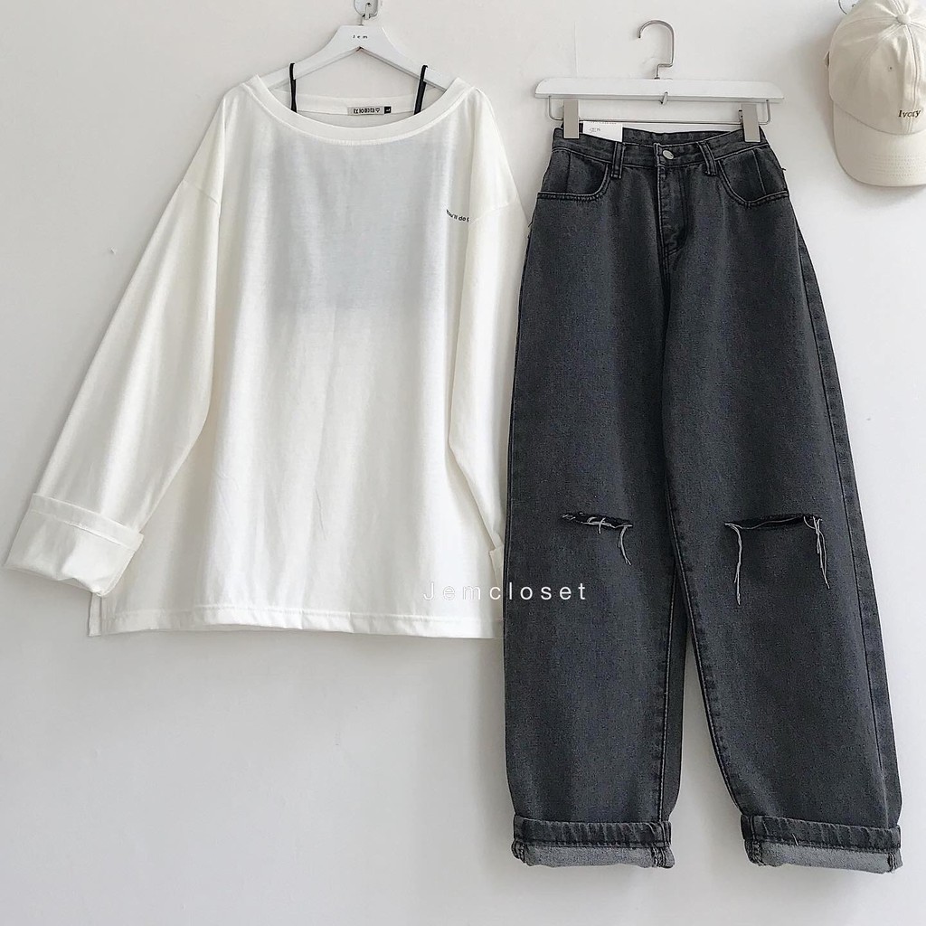 Quần Jeans Nữ Bò Baggy Dáng Suông Quần Rách Gối Vải Dày Dặn Thông Thoáng Dễ Phối Đồ Form Rộng 2163 Jem Closet | BigBuy360 - bigbuy360.vn