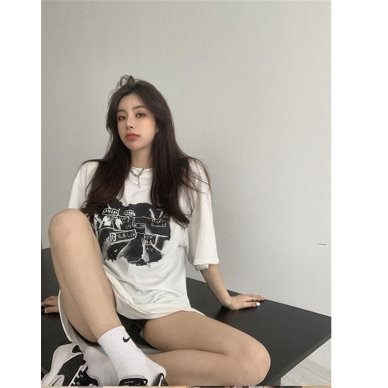 Áo Thun Ngắn Tay Dáng Rộng In Họa Tiết Thời Trang Mùa Hè Hàn Quốc Dành Cho Nữ