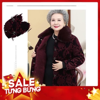 Áo khoác lót lông người già cao cấp,cổ trụ