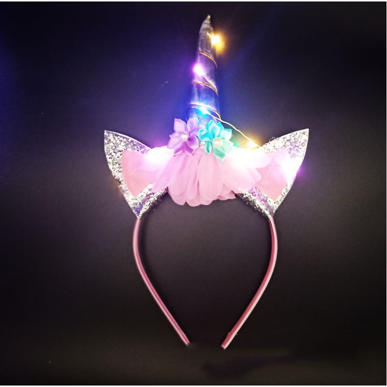 Băng đô hình sừng kỳ lân có đèn LED dùng làm quà tặng cho bé gái độc đáo dễ thương