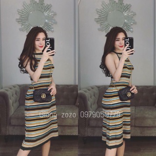 Đầm yếm len sọc kẻ