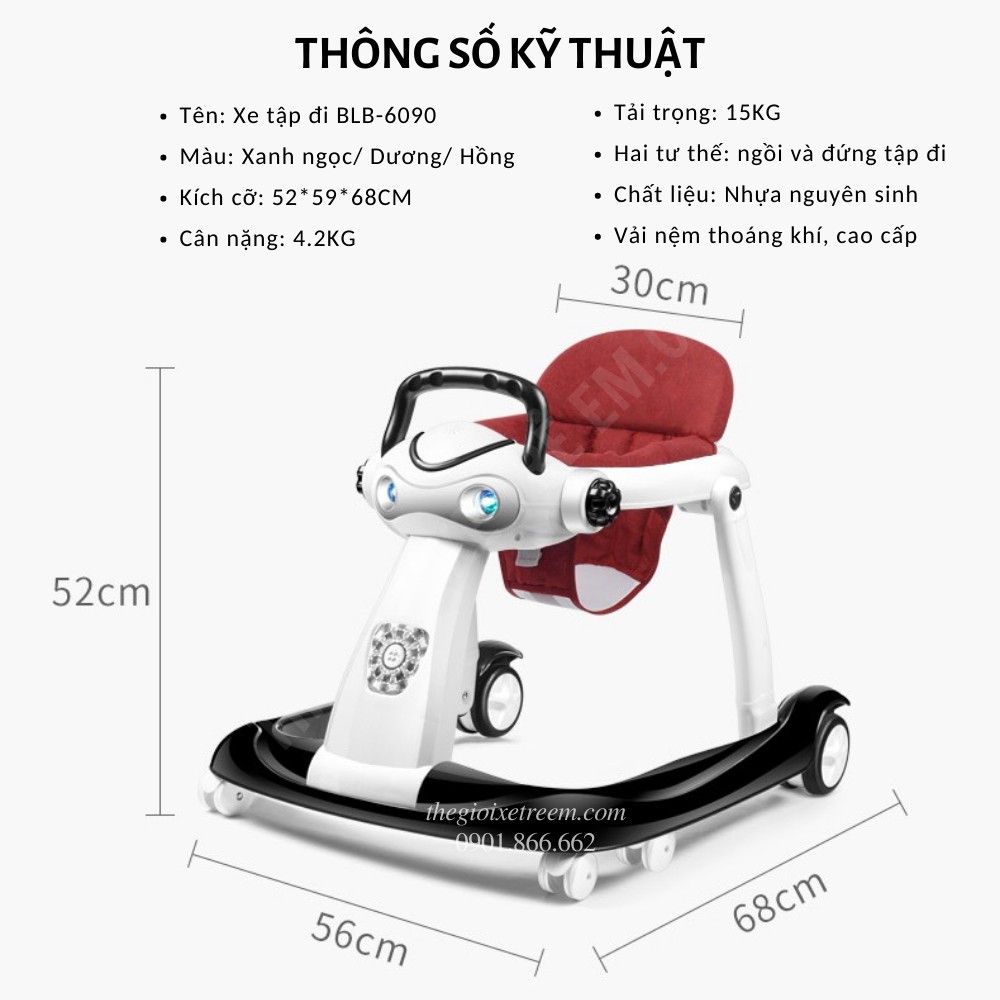 Xe tập đi hai tư thế BLB.6090 [Tập đi ngồi và tập đi đứng- Chính hãng Baolebao]