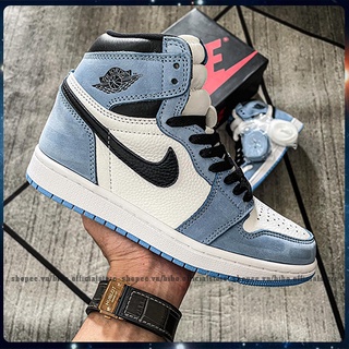 Giày jordan cổ cao,jd1 xanh trắng, giày jordan 1 retro high university blue bản cao cấp full box bill