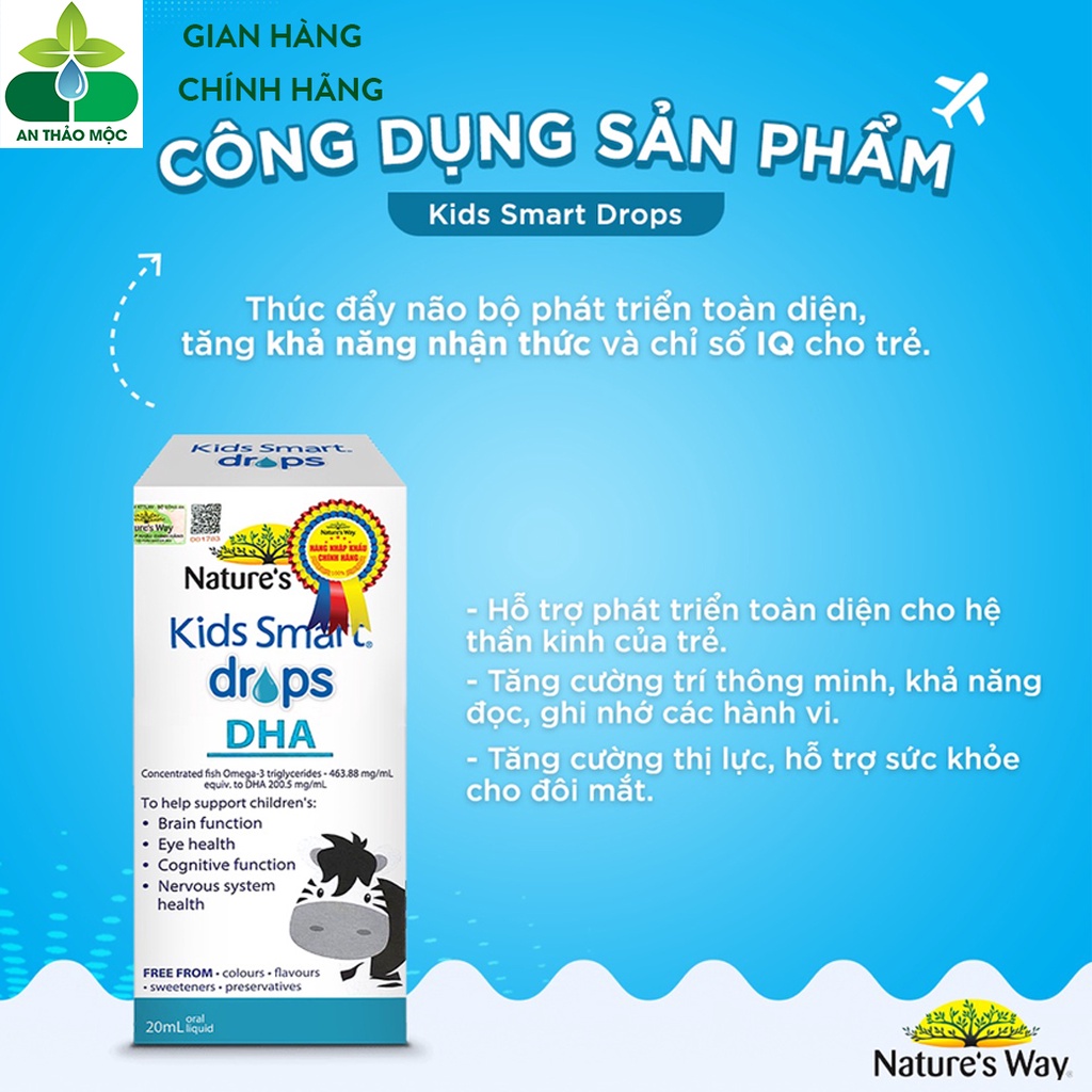 Nature's Way Kids Smart Drops DHA Giúp Bé Phát Triển Trí Não Thị Lực Từ Sơ Sinh