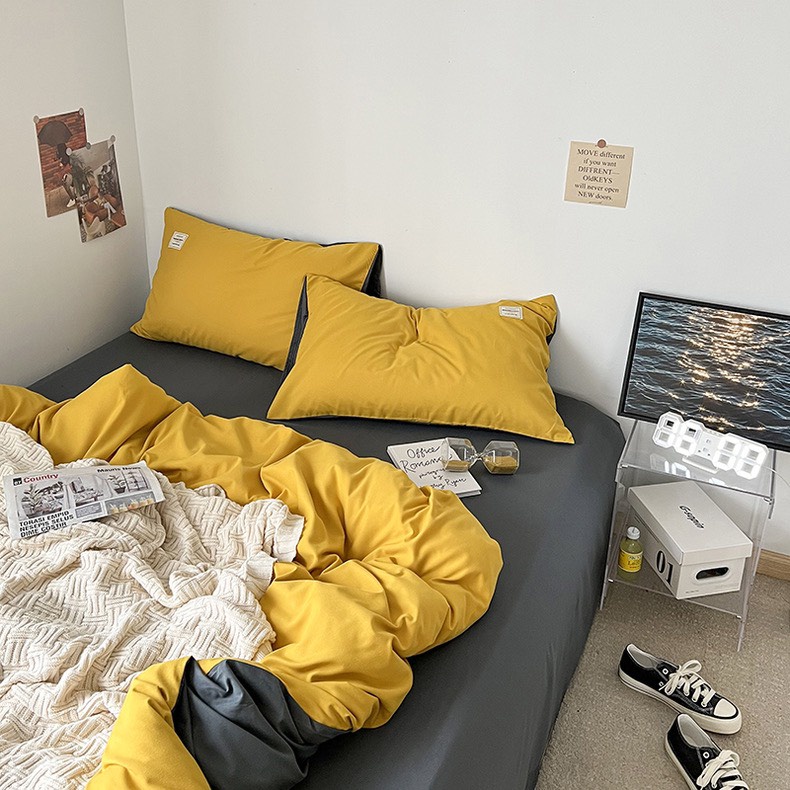 Bộ chăn ga gối cotton tici DAA bedding - Mẫu vàng mơ