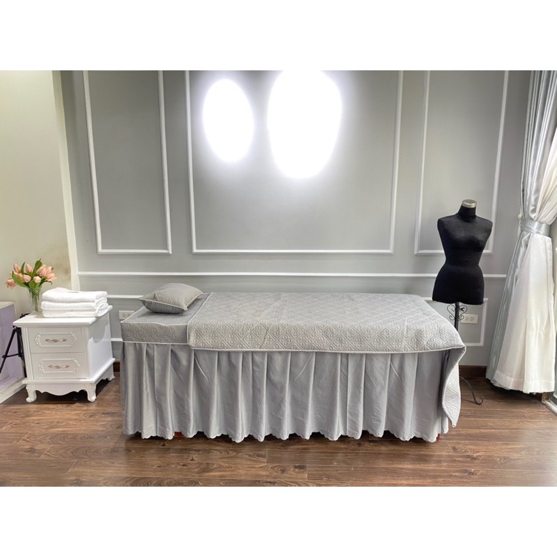 Bộ Ga giường spa chất satin gồm Ga - chăn đắp và vỏ gối ( hàng may 3 ngày có)