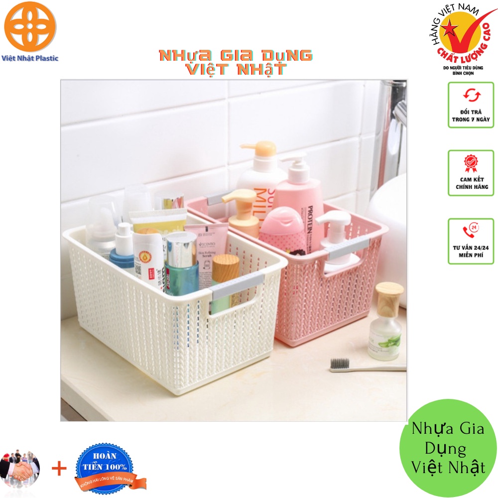 Rổ Đan Mây Nhựa Đựng Đồ Đa Năng Việt Nhật, Giỏ Đan Đựng Dụng Cụ Nhà Bếp, Quần Áo Gọn Gàng, Ngăn Nắp - Ms3415