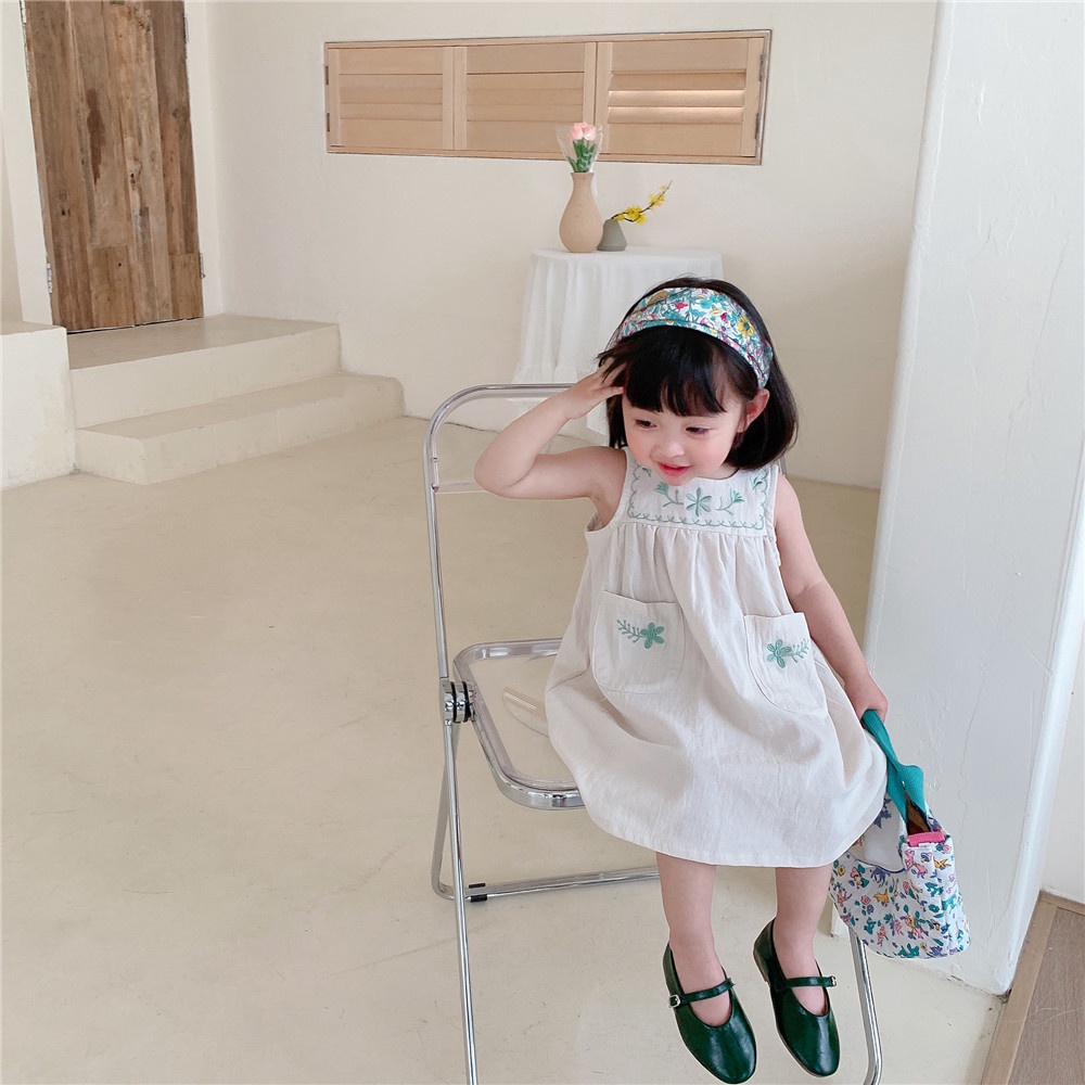 Đầm Ngắn Không Tay Thêu Họa Tiết Dễ Thương Phong Cách Dân Tộc Thời Trang Mùa Hè Cho Bé Gái